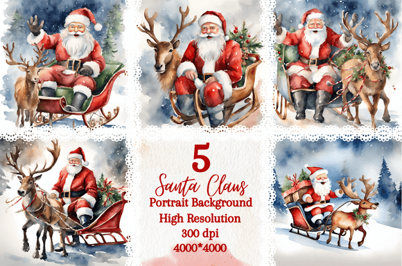 5 Watercolor Christmas Santa Backgrounds for Festive Designs
