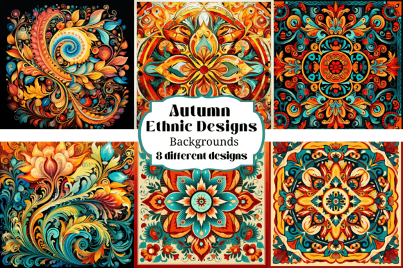 Autumn Ethnic Ornate Backgrounds: Rich Motifs for Creative Projects