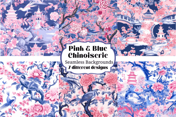 Blue & Pink Chinoiserie Backgrounds for Modern Design