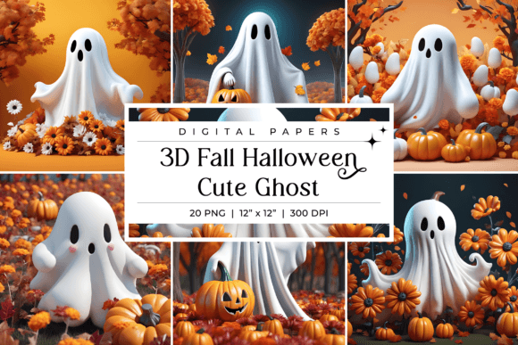Charming 3D Fall Halloween Cute Ghost Backgrounds