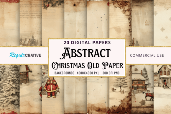 Christmas Old Paper Backgrounds Bundle: 20 Vintage Designs for Crafters