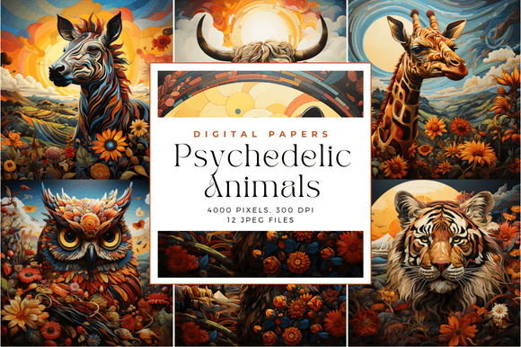 Colorful Psychedelic Animal Backgrounds for Vibrant Digital Design