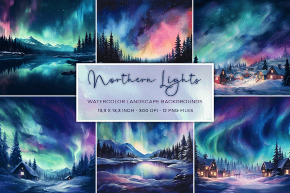 Enchanting Northern Lights Watercolor Backgrounds