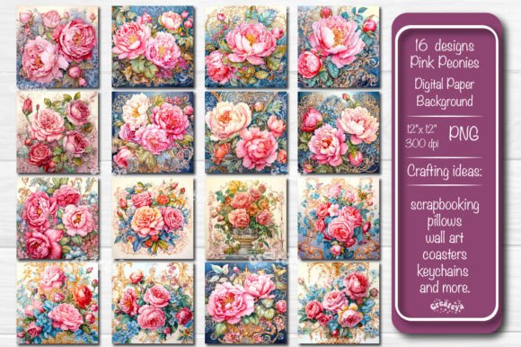 Flower Backgrounds Pink and Blue Peonies for Your Projects