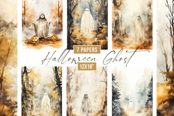 Spooky Charm: Watercolor Halloween Ghost Backgrounds for Your Projects