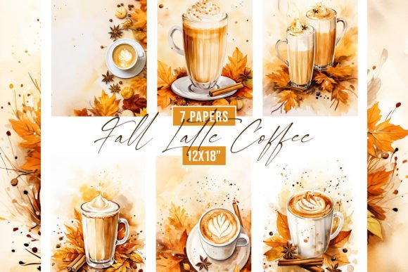 Warm Up Your Designs with Watercolor Fall Latte Coffee Backgrounds