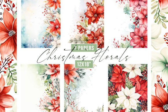 Watercolor Christmas Florals Backgrounds for Festive Projects