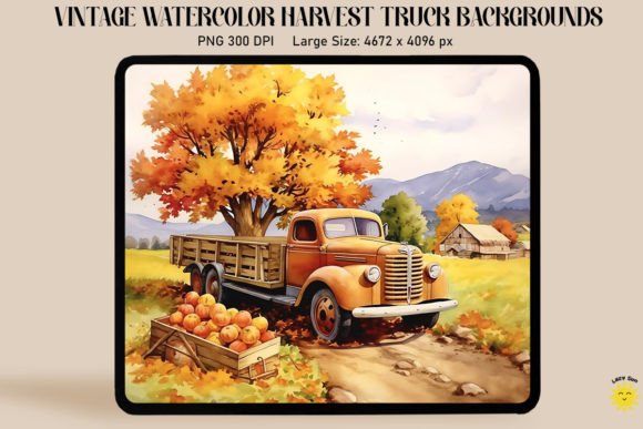 Watercolor Harvest Scene Backgrounds for Creative Projects